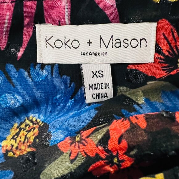 KoKo & Mason-Long Ruffled Floral Dress-Size X Small-Black/Pink Mix-Boho-Ruffles - Picture 12 of 16